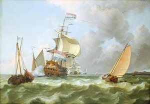 Okręt wojenny „Hollandia” w pełnym żaglu (olej na płótnie)