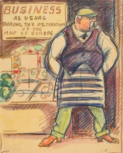 Biznes jak zwykle podczas przeróbek Mapy Europy, ok. 1915 r. (akwarela na papierze) autorstwa Ludovic Rodolphe Pissarro