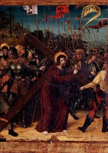 Tajemnice różańca: Jezus niosący krzyż (malarstwo na drewnie)