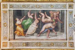 Taniec Pyrrichios, detal sufitu Sali Gier (fresk) autorstwa Ludovico Settevecchi
