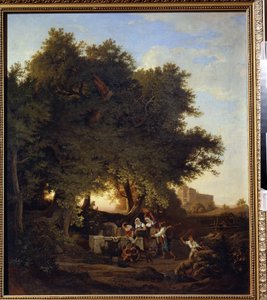 Przy studni. Obraz Ludwiga Richtera (1803-1884). Sztuka niemiecka. Olej na płótnie. Regionalne Muzeum Sztuki im. I. Kramskoi, Woroneż (Woroneż), Rosja.