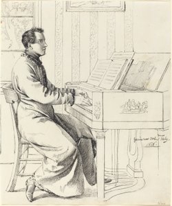 Grimm, Ludwig Emil   niemiecki, 1790 - 1863  Szwagier artysty, Ludwig Hassenpflug, Przygotowanie do gry na pianinie, 1826 (pióro i czarny tusz na graficie na papierze tkanym)