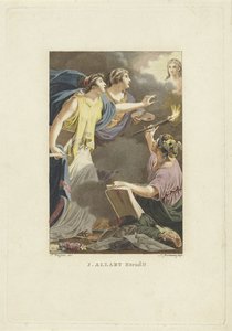 Alegoryczne przedstawienie za pomocą rysunku, pisma i malarstwa Strona tytułowa dla: M. Stuart, Człowiek, jaki pojawia się na znanym globie, 1802