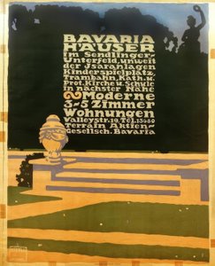 Bawaria domy w Sendlinger Unterfeld, niedaleko obiektów Isar / placu zabaw dla dzieci, tramwaju, Kath autorstwa Ludwig Hohlwein