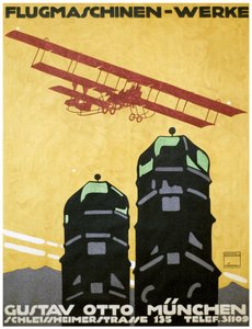 Latające maszyny - prace, plakaty. 1912 (litografia) autorstwa Ludwig Hohlwein