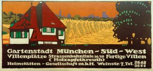 Miasto-ogrody Monachium-South-West / Place willowe / Linia tramwajowa 16/18 / Gotowe wille (Holzapfelkreuth) / Heimstätten-Gesellschaft m autorstwa Ludwig Hohlwein