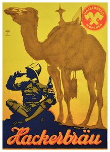 Plakat reklamowy piwa Hackerbrau, ok. 1930 r. (litografia) autorstwa Ludwig Hohlwein