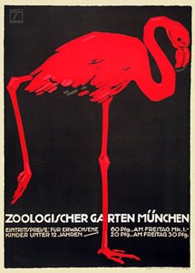 Zoo Plakat z czerwonym flamingiem autorstwa Ludwig Hohlwein