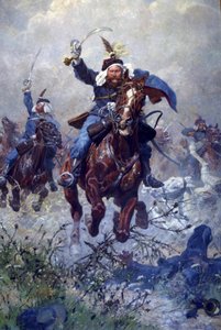 Pułkownik Maximilian Ritter von Rodakowski i 13. ułani w bitwie pod Custozą w latach 1866, 1908 (olej na płótnie)