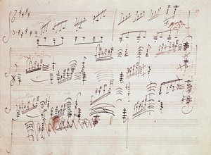 Nuty do „Sonaty pour piano n* 14 en do diese minor” „Sonaty au clair de lune” niemieckiego kompozytora Ludwiga van Beethovena (1770-1827) skomponowanej w 1801 roku. House, Natale de Beethoven, Bonn. Niemcy