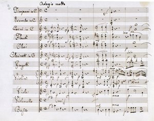 Strona nutowa Symfonii nr. 1 C-dur niemieckiego kompozytora Ludwiga van Beethovena (1770-1827) (1799-1800) Milan Biblioteca del Conservatorio