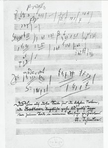 Ostatnia strona z nutami niemieckiego kompozytora Ludwiga van Beethovena (1770-1827)