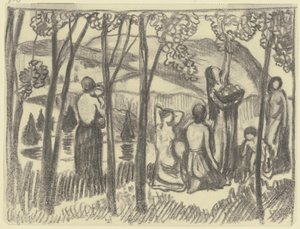 Klęczące kobiety i zbieraczka owoców autorstwa Ludwig von Hofmann