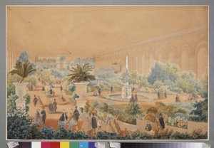 Wystawa kwiatów na moskiewskim ujeżdżalni. Praca Luigi Premazzi (1814-1891), akwarela i gwasz na papierze autorstwa Luigi Premazzi