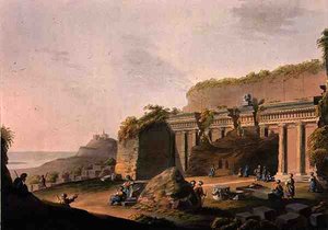 A Grotto Cut in the Rock, niedaleko Lind na Rodos, z „Widoków w Imperium Osmańskim”, wydanej przez Roberta Bowyera (1758-1834) 1803 (kolorowa akwatinta)