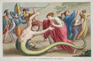 Kadmus w węża lub Cadmo Transformato in Serpe, księga IV, ilustracja z Metamorfoz Owidiusza, Florencja, 1832 (rycina ręcznie kolorowana)