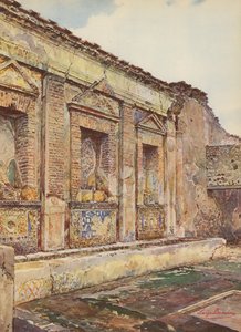 Pompeje: Casa del Torello, widok architektoniczny Nymphaeum (kolorowa litografia)