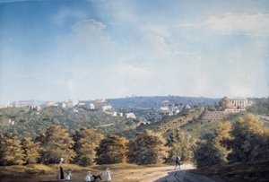 Wzgórze Capodimonte i wille wzdłuż drogi Ponti Rossi (gwasz) autorstwa Luigi Fergola