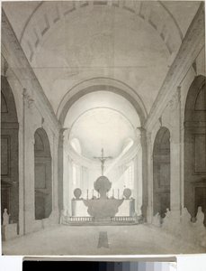 Widok wnętrza kościoła (Rysunek i akwarela, ok. 1825) autorstwa Luigi Garibbo