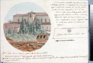 Widok teleskopowy kościoła San Salvatore al monte w pobliżu Florencji (Rysunek i akwarela, ok. 1833) autorstwa Luigi Garibbo