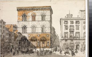 Widok kościoła Orsanmichele we Florencji (Akwarela, ok. 1820) autorstwa Luigi Garibbo