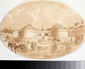 Widok na plac Porta al Prato we Florencji (Atrament i akwarela) autorstwa Luigi Garibbo