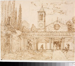 Widok kościoła w stylu renesansowym (rysunek tuszem, ok. 1825) autorstwa Luigi Garibbo