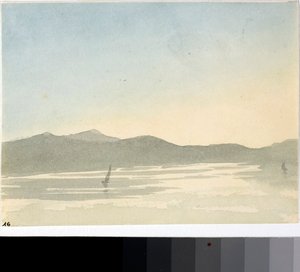 Widok na jezioro o świcie (Akwarela, ok.1825) autorstwa Luigi Garibbo