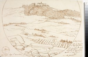 Widok na monte Senario niedaleko Florencji (Rysunek, ok. 1833) autorstwa Luigi Garibbo