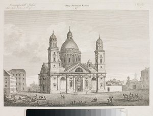 Widok na bazylikę Santa Maria Assunta di Carignano w Genui (akwaforta