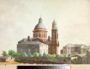 Widok na bazylikę Santa Maria Assunta di Carignano w Genui (akwarela autorstwa Luigi Garibbo