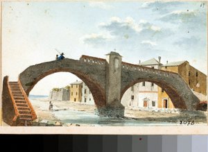 Widok na most nad Leira w Voltri, Genua (Akwarela, ok. 1820)