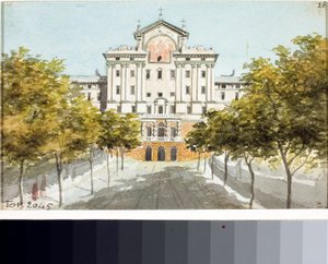 Widok hospicjum ubogich w Genui (Rysunek i akwarela, ok. 1825) autorstwa Luigi Garibbo