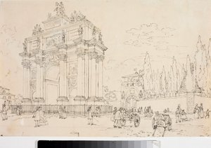 Widok łuku triumfalnego w Porta san Gallo, Florencja (Rysunek, ok. 1825) autorstwa Luigi Garibbo