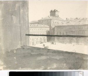 Widok na plac z okna, Włochy (Lavis, ok. 1825) autorstwa Luigi Garibbo
