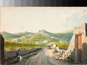 Widok na sanktuarium Nostra Signora del Monte, Genua (Akwarela, ok. 1825) autorstwa Luigi Garibbo