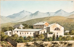 Widok na sanktuarium Nostra Signora del Monte, Genua (akwarela, ok. 1825) autorstwa Luigi Garibbo