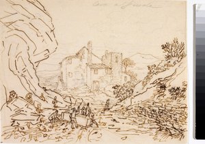 Robotnicy w kamieniołomie w Fiesole koło Florencji (rysunek tuszem, ok. 1823) autorstwa Luigi Garibbo