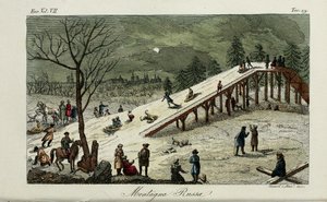 Kolejka górska. Ilustracja ze starożytnych i współczesnych zwyczajów lub historii rządu autorstwa Giulio Ferrario, 1831
