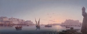Grand Harbour, Malta, z Corrodino, 1911 autorstwa Luigi Maria Galea
