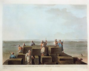 Egipt, Wierzchołek pierwszej piramidy w Gizie, rycina z „Widoków” Luigi Mayer autorstwa Luigi Mayer