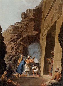 Wejście do komory grobowej w Sfinksie z Gizy, rycina Luigi Mayer (1755-ca 1803), z Widoki w Egipcie, Palestynie i innych częściach Imperium Osmańskiego autorstwa Luigi Mayer