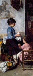 Szczęśliwe dni, obraz Luigiego Sereny (1855-1911), olej na płótnie autorstwa Luigi Serena