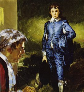 Gainsborough malujący swój słynny portret Blue Boy (kolorowa litografia) autorstwa Luis Arcas Brauner
