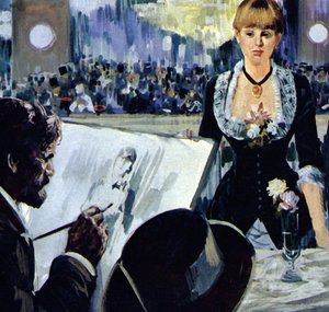 Manet malujący dziewczynę za barem w Folies-Bergere (kolorowa litografia) autorstwa Luis Arcas Brauner