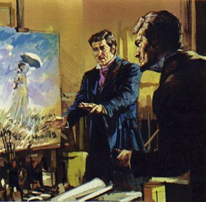 Renoir pracował u boku swojego przyjaciela Moneta, rozwijając styl malarstwa znany jako impresjonizm (litografia barwna). autorstwa Luis Arcas Brauner