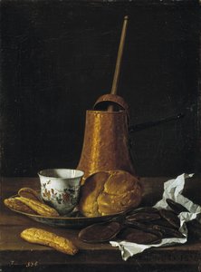 Martwa natura z czekoladą i ciastkami, 1770 autorstwa Luis Egidio Melendez
