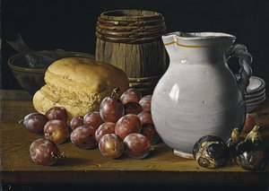 Martwa natura ze śliwkami, figami, chlebem i dzbanem, druga połowa XVIII wieku