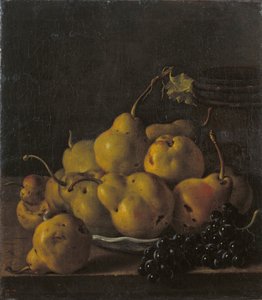Martwa natura z gruszkami i winogronami autorstwa Luis Egidio Melendez