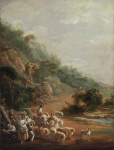 Scena z mieszkańcami wioski (fragment) autorstwa Luis Paret y Alcazar